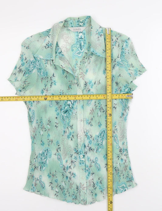 Classics Women’s Green Floral Paisley Button-Up Blouse Size 10