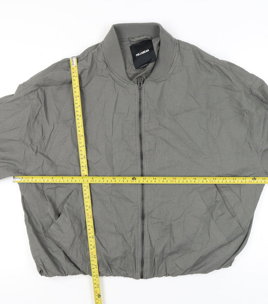 Pull&Bear Women’s Grey Bomber Jacket Size 12 Full Zip Casual