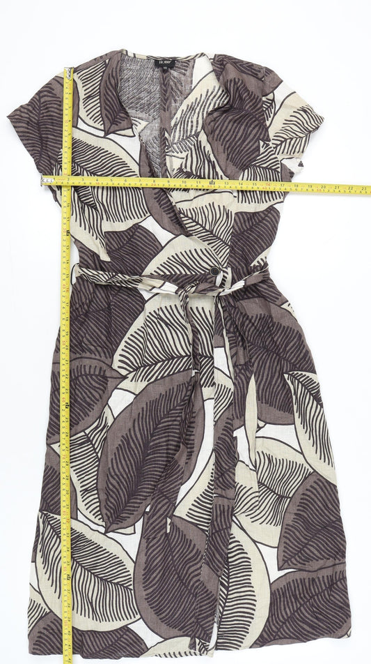 Hobbs Womens Brown Beige Linen Wrap Dress Size 10 Knee Length