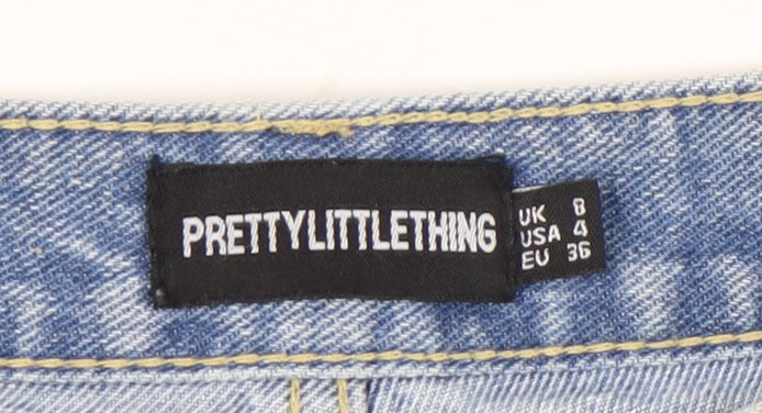 PrettyLittleThing Women Blue Size 8 High Rise Cut-Off Denim Shorts
