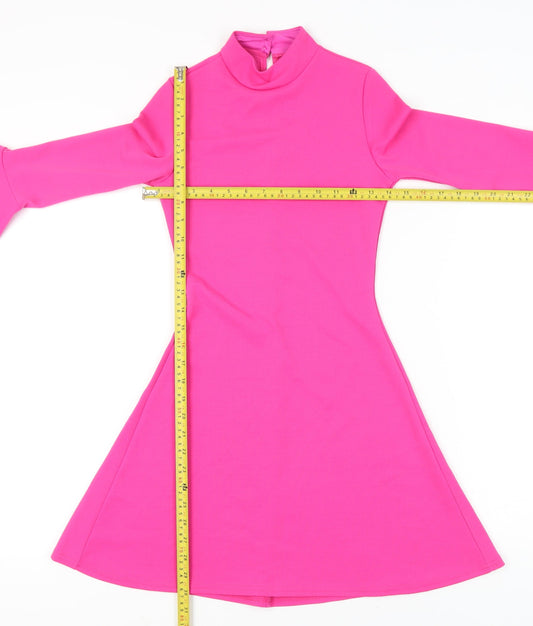Aftershock London Women’s Pink Size 8 A-Line Mini Dress Retro Bell Sleeve