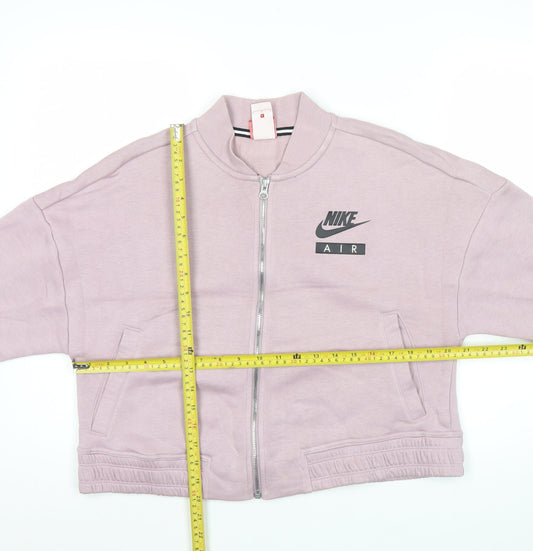 Nike Women Pink Cropped Track Jacket L Relaxed Fit Full Zip Cotton Blend