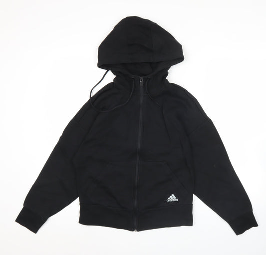 Additional front view of Adidas women’s black full zip hoodie, size UK 8, activewear gym jacket
