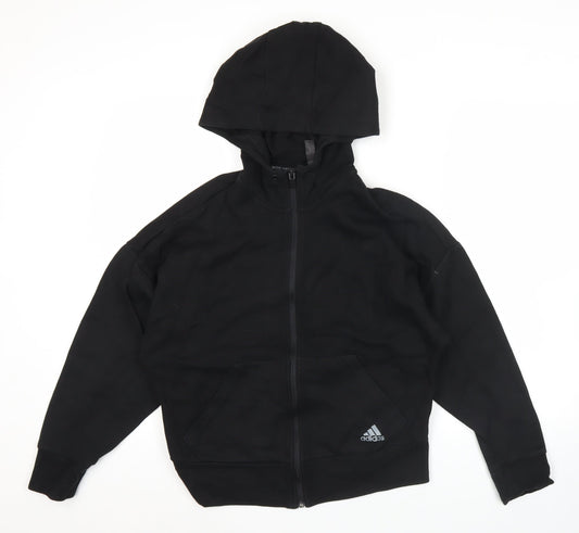 Additional front view of Adidas women’s black, size UK 10, full zip hoodie sweatshirt
