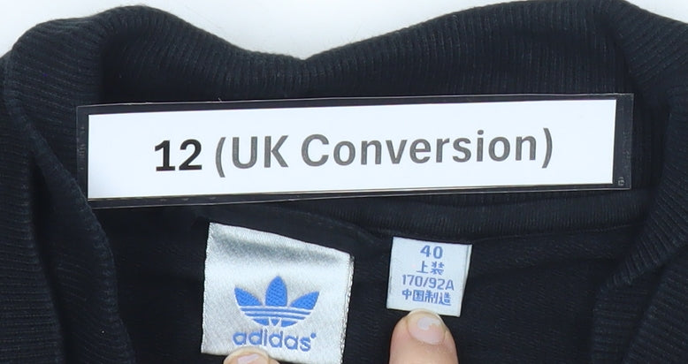 Adidas Womens Black Track Jacket Size 12 Full Zip Cotton Blend