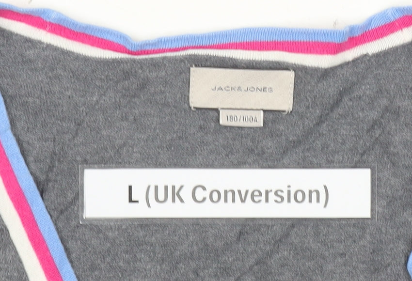 Jack & Jones Men’s Grey Cotton Cardigan L V-Neck Button Knit