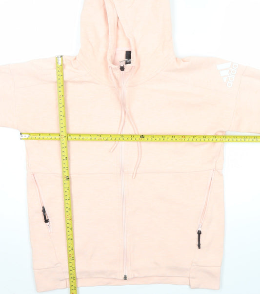 Adidas Womens Pink Hoodie Size 8 Full Zip Cotton Blend Sportswear