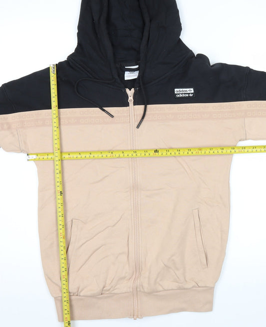 Adidas Womens Hoodie Beige Black Small Full Zip Cotton Sportswear