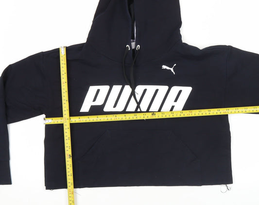 Puma Womens Black Pullover Hoodie S Logo Print Cotton Blend