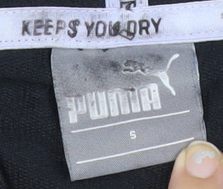 Puma Womens Black Pullover Hoodie S Logo Print Cotton Blend