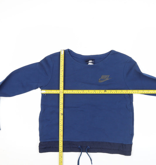 Nike Women’s Blue Pullover Sweatshirt S Logo Drawstring Activewear