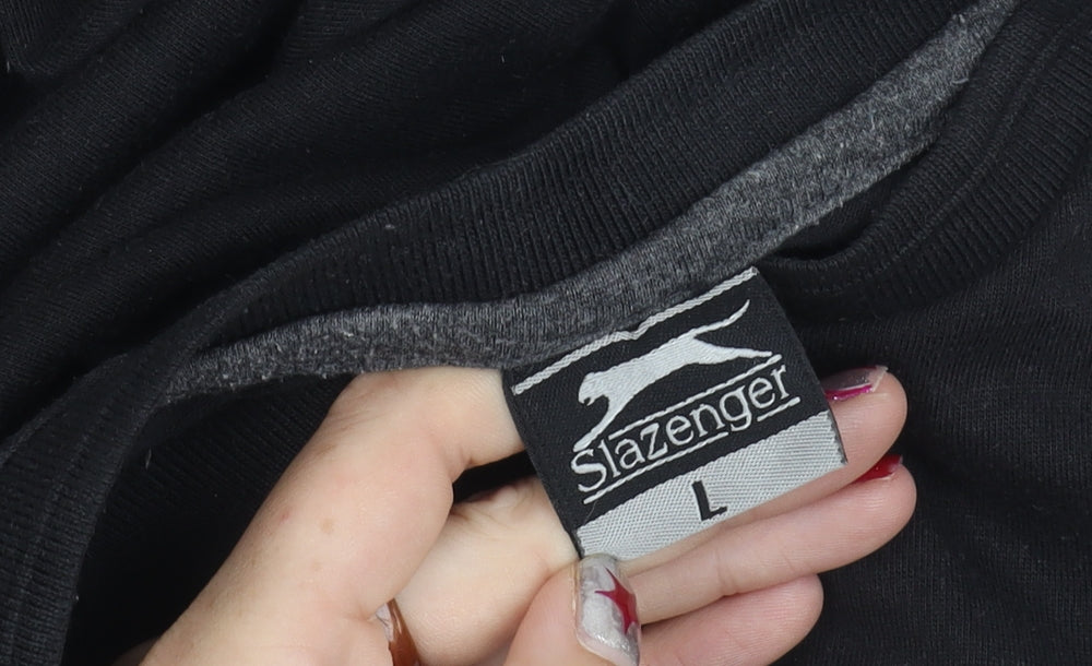 Slazenger Men Black L Crew Neck Short Sleeve Cotton T-Shirt