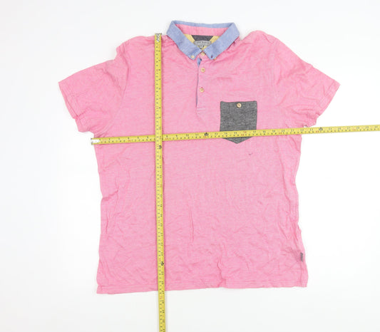 Ted Baker Men's Pink Collared Cotton T-Shirt XL Short Sleeve