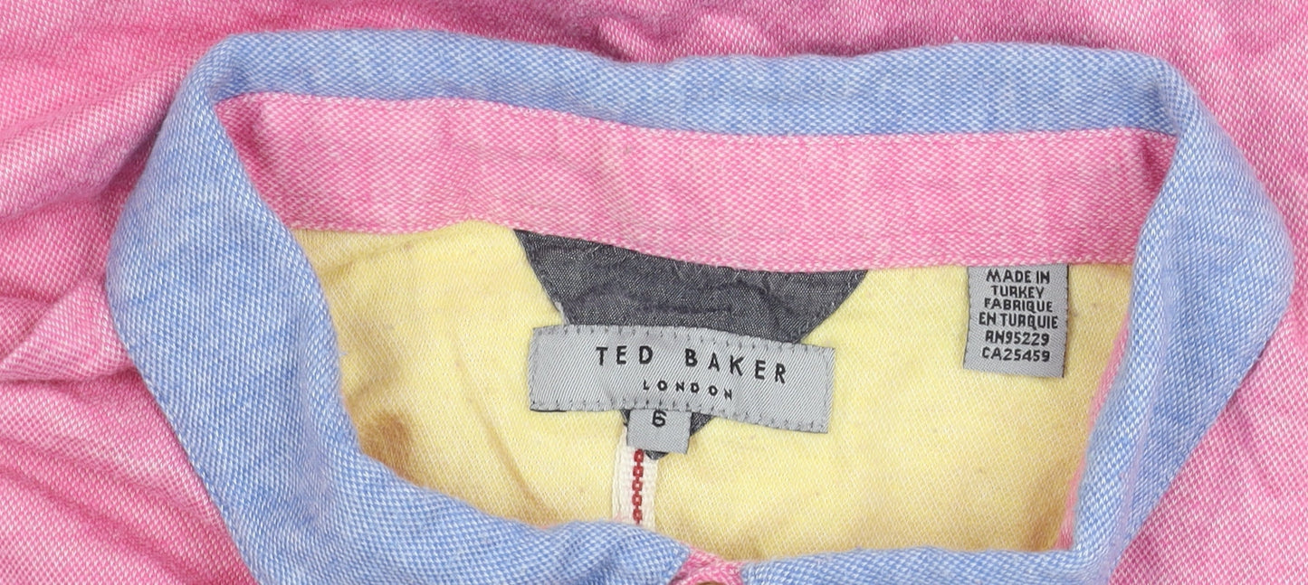 Ted Baker Men's Pink Collared Cotton T-Shirt XL Short Sleeve