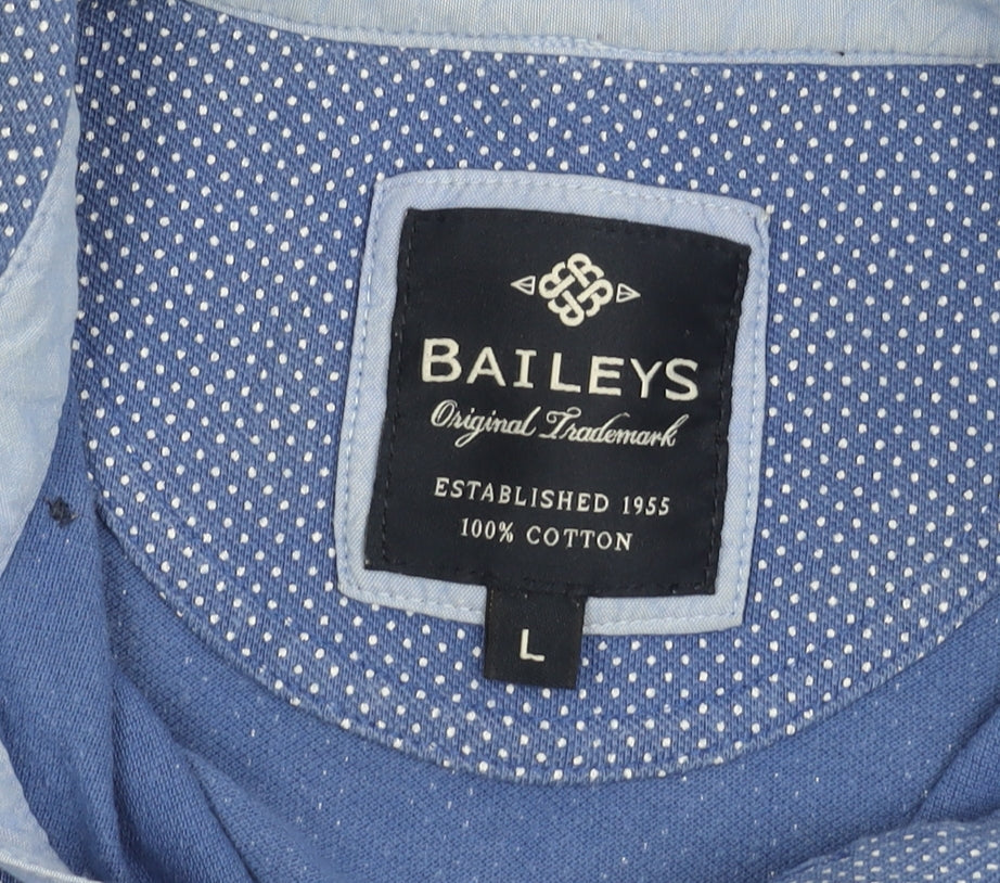 Baileys Men's Blue Cotton Polo Shirt L Short Sleeve Geometric