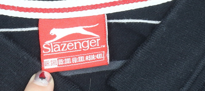 Slazenger Men's Black 2XL Striped Polo Shirt Cotton Blend