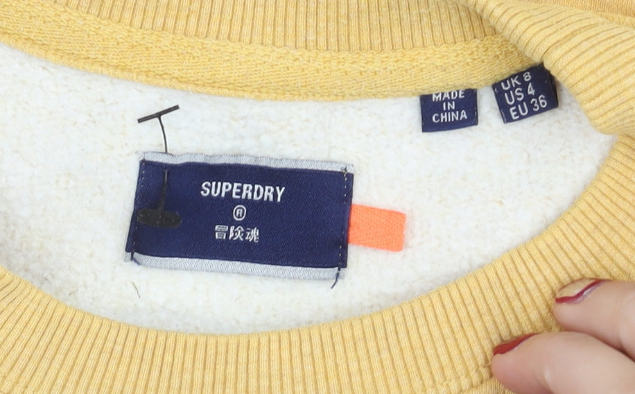 Superdry Womens Yellow Sweatshirt UK 8 Pullover Crew Neck Cotton Blend