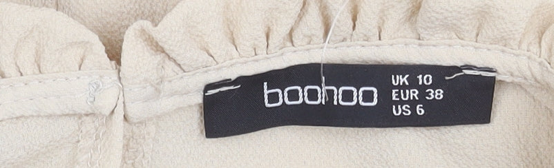 Boohoo Women’s Beige Ruffle Blouse UK 10 Long Sleeve Workwear Top