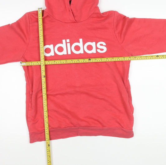 Adidas Women Red Pullover Hoodie L Logo Sports Casual