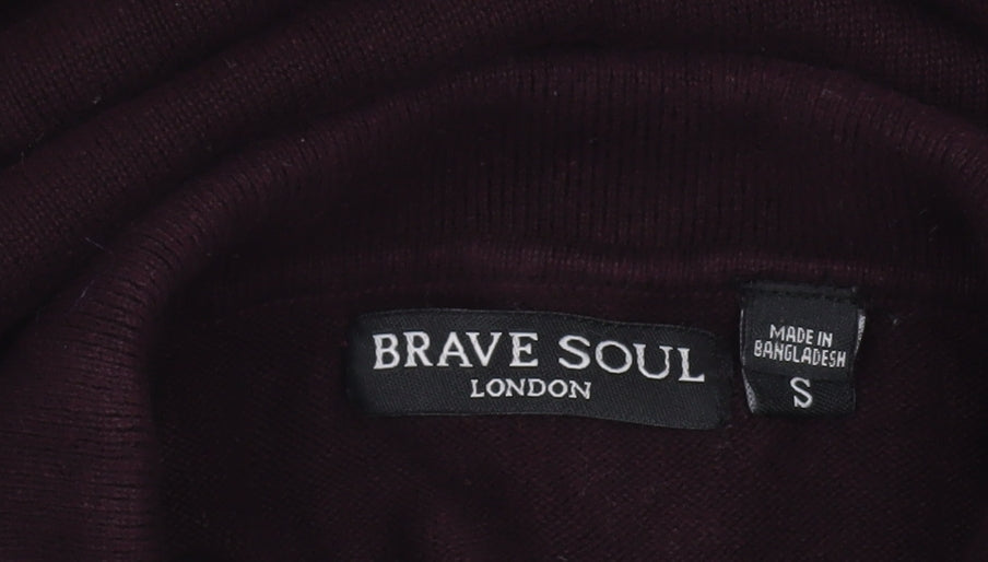 Brave Soul Men’s Purple Cotton Collared Henley Jumper Size S