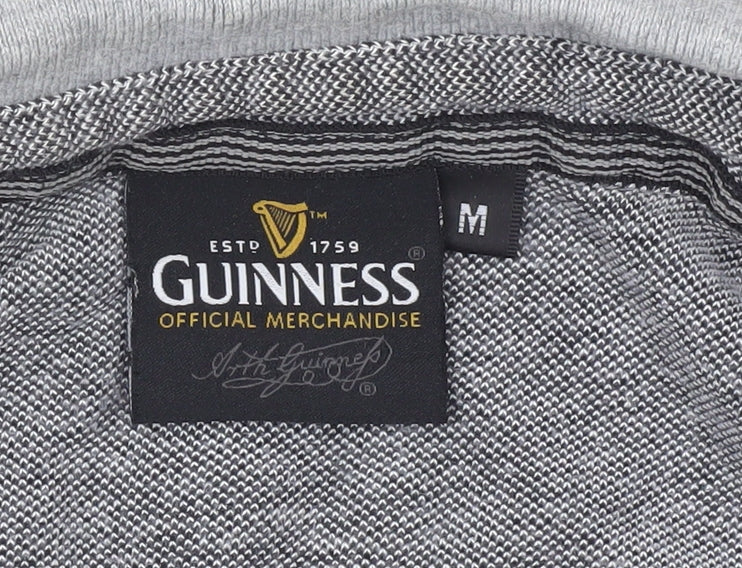 Guinness Men Grey Striped Cotton Polo Shirt Size M Logo Casual
