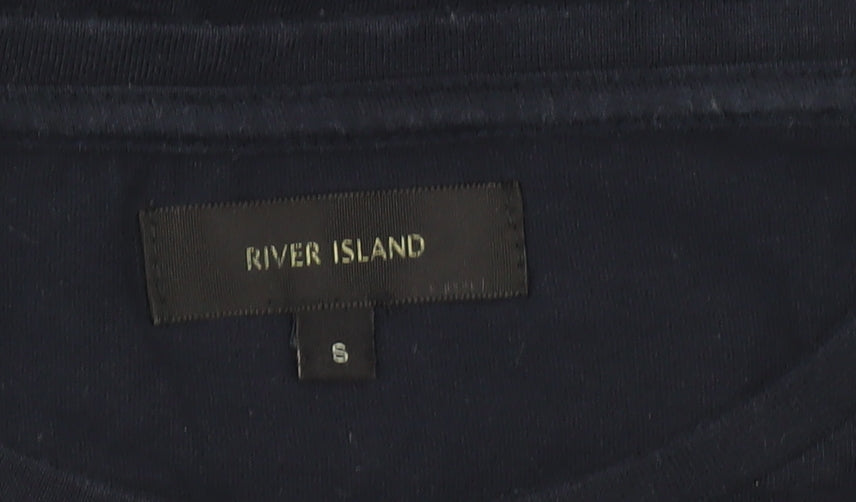 River Island Men’s Blue Colourblock Cotton Crew Neck T-Shirt Size S