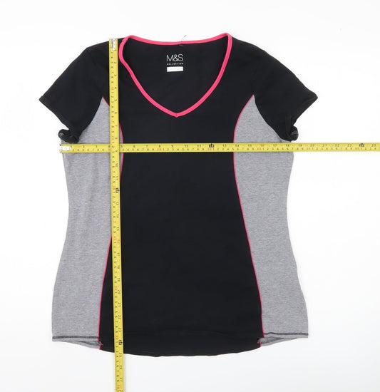 Marks and Spencer Womens Black Grey Pink Activewear T-Shirt UK 16