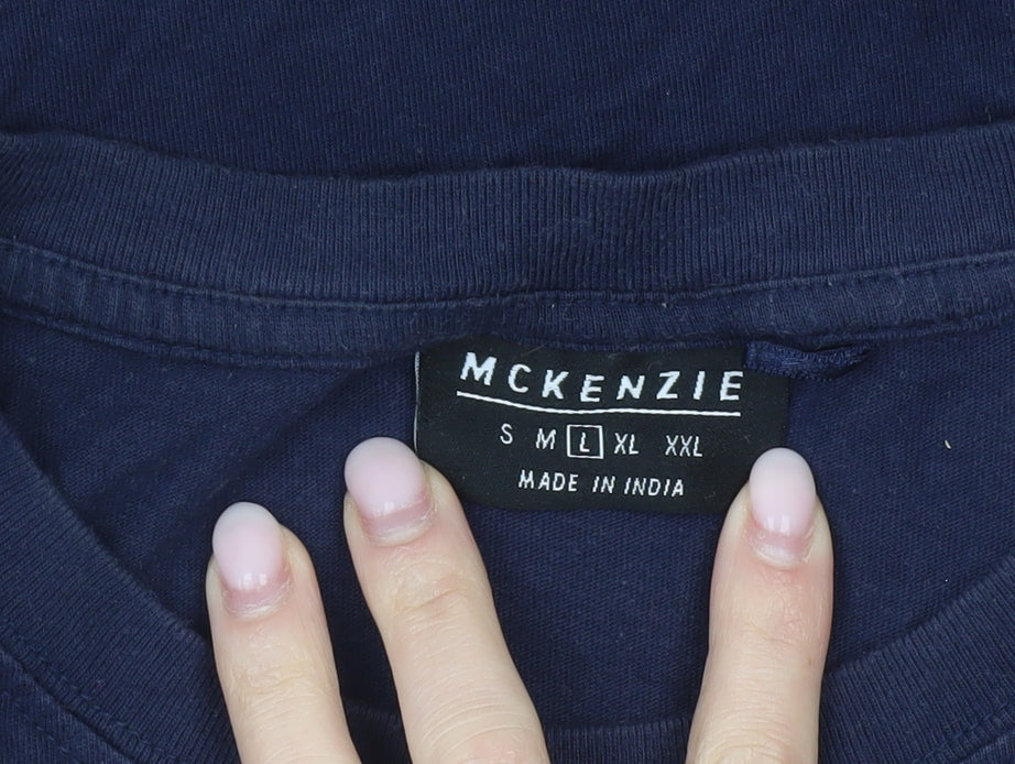 McKenzie Men’s Blue Logo Graphic T-Shirt Size L Crew Neck Cotton