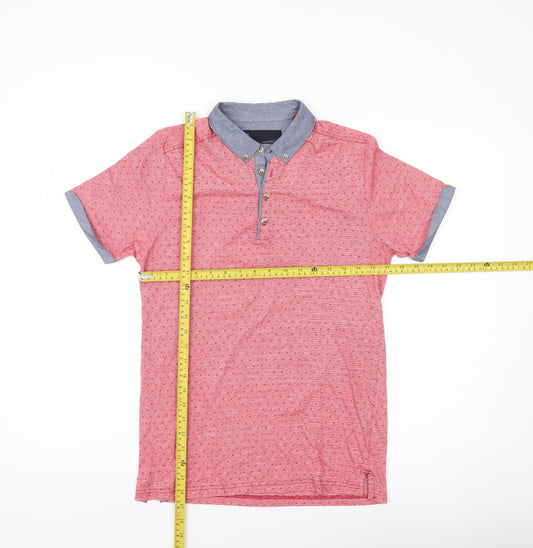 Next Men’s Red Polka Dot Cotton Polo Shirt Size S Short Sleeve