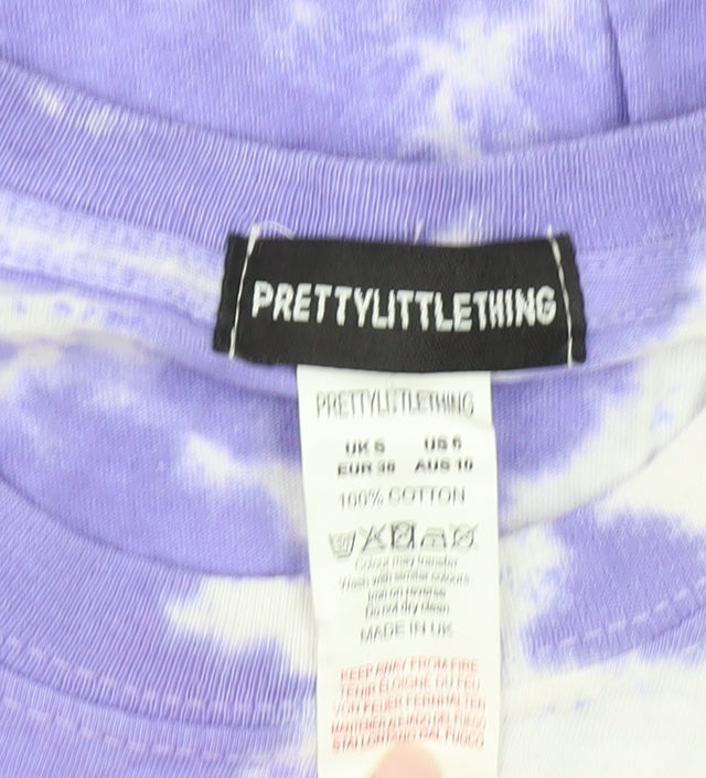 PrettyLittleThing Womens Purple Tie Dye Cotton T-Shirt Size S