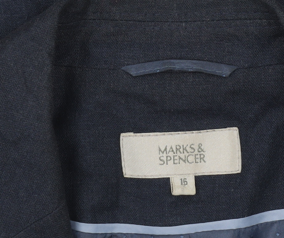 Marks and Spencer Women’s Blue Linen Blend Blazer Jacket Size 16