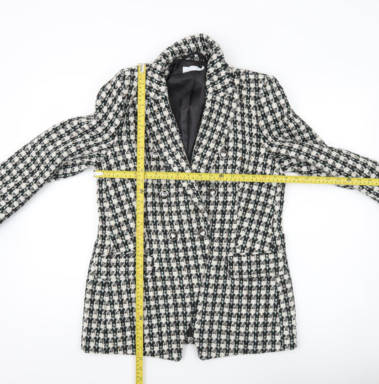 Primark Women’s Black Check Tweed Blazer Jacket Size 12