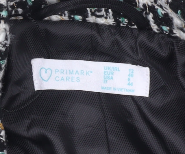 Primark Women’s Black Check Tweed Blazer Jacket Size 12