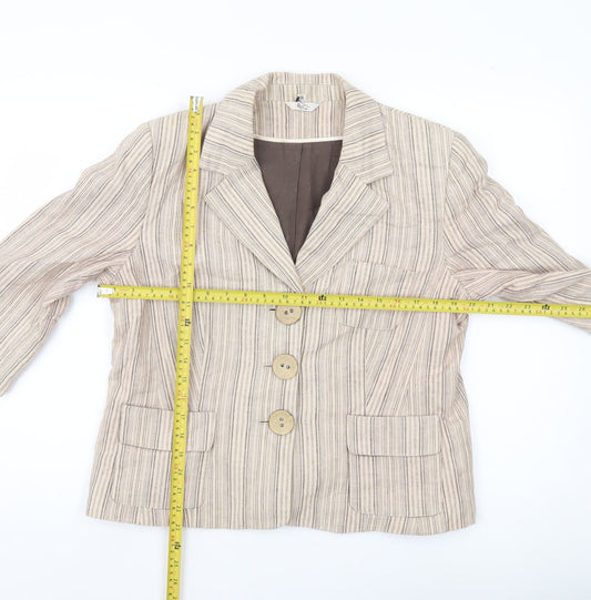 Klass Collection Womens Beige Striped Blazer Jacket Size 16