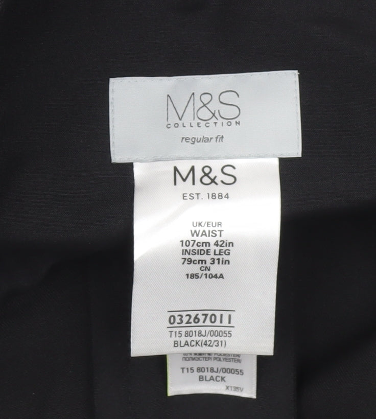 Marks and Spencer Men’s Black 42W 31L Regular Fit Dress Trousers
