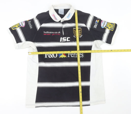 ISC Hull F.C. Rugby Polo Shirt Men Black XL Striped Sports Top