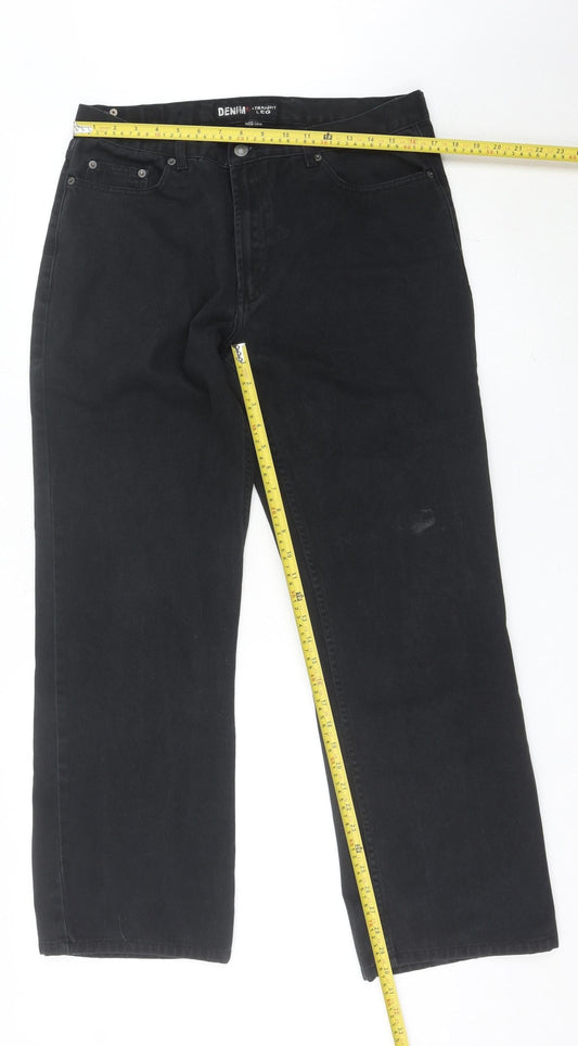 Denim Co Mens Black Straight Leg Jeans W36 L32 Regular Fit