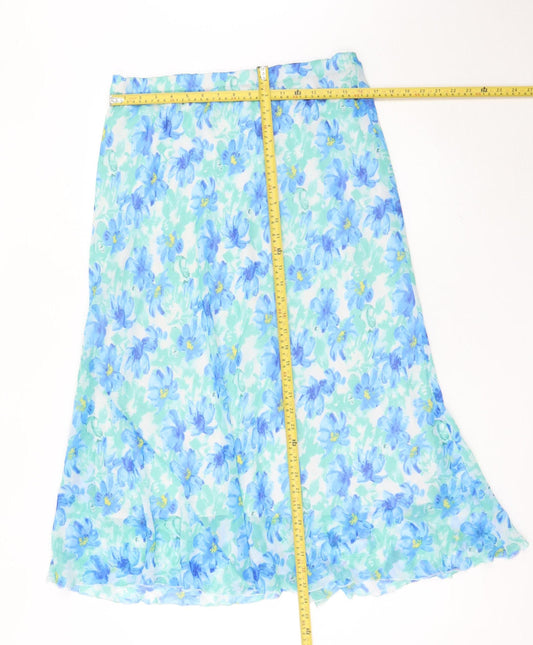 Autonomy Womens Blue Floral Midi A-Line Skirt Size 16