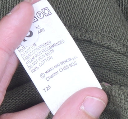 Mens UK Size 2XL Marks and Spencer Green Henley Sweatshirt