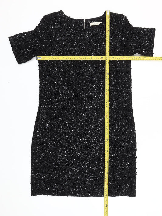 Oasis Women’s Black Sequin Sheath Short Sleeve Short Dress XS