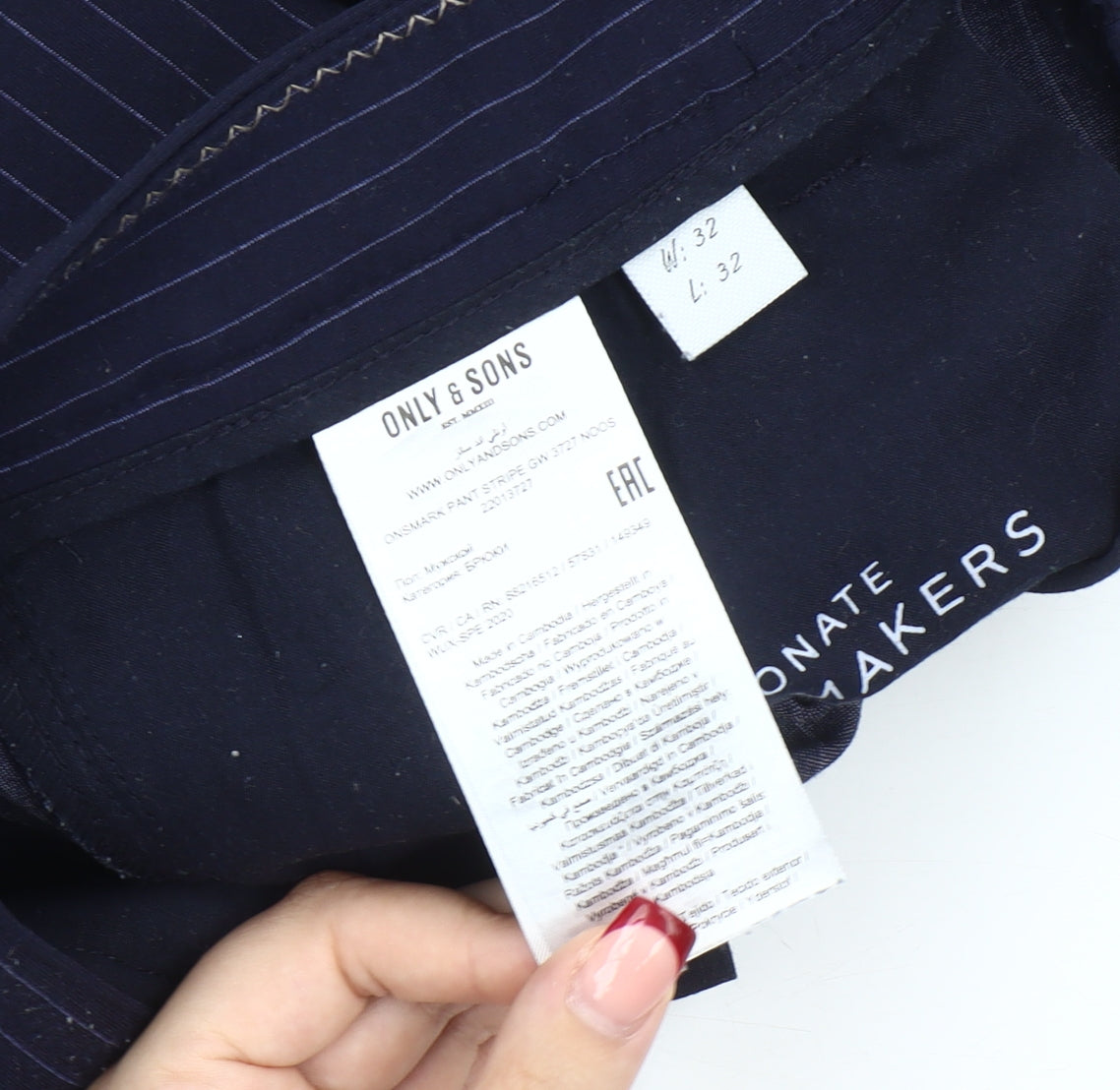 Only & Sons Mens Blue Pinstripe Slim Fit Dress Trousers W32 L32