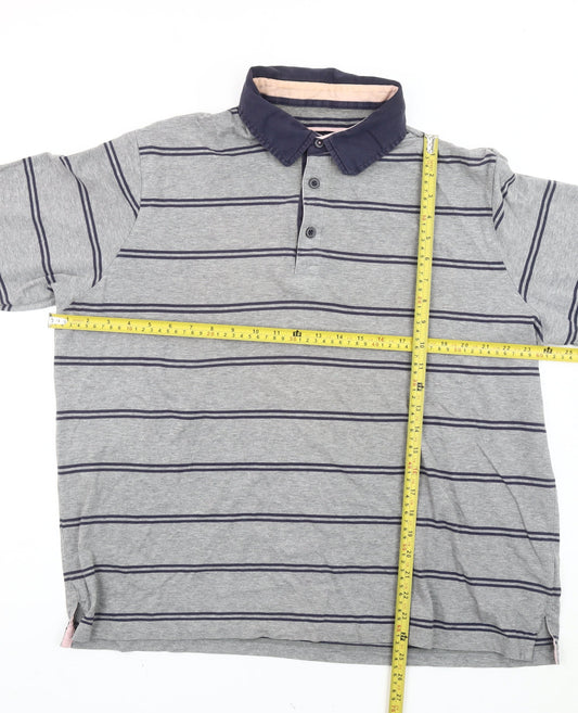 Marks and Spencer Blue Harbour Mens Grey Stripe Long Sleeve Polo L