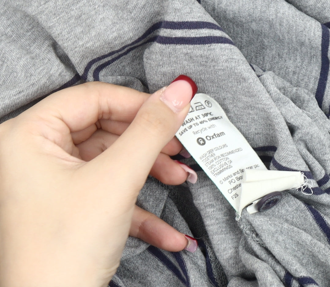 Marks and Spencer Blue Harbour Mens Grey Stripe Long Sleeve Polo L