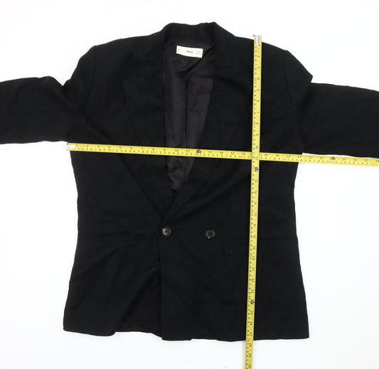 Mango Womens Black Linen Blend Blazer Jacket Size 12 Regular