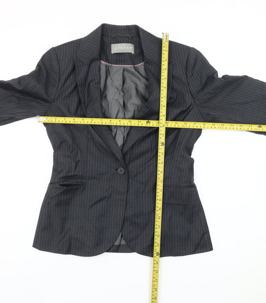 Jigsaw Womens Black Pinstripe Wool Single-Breasted Suit Jacket Size 10
