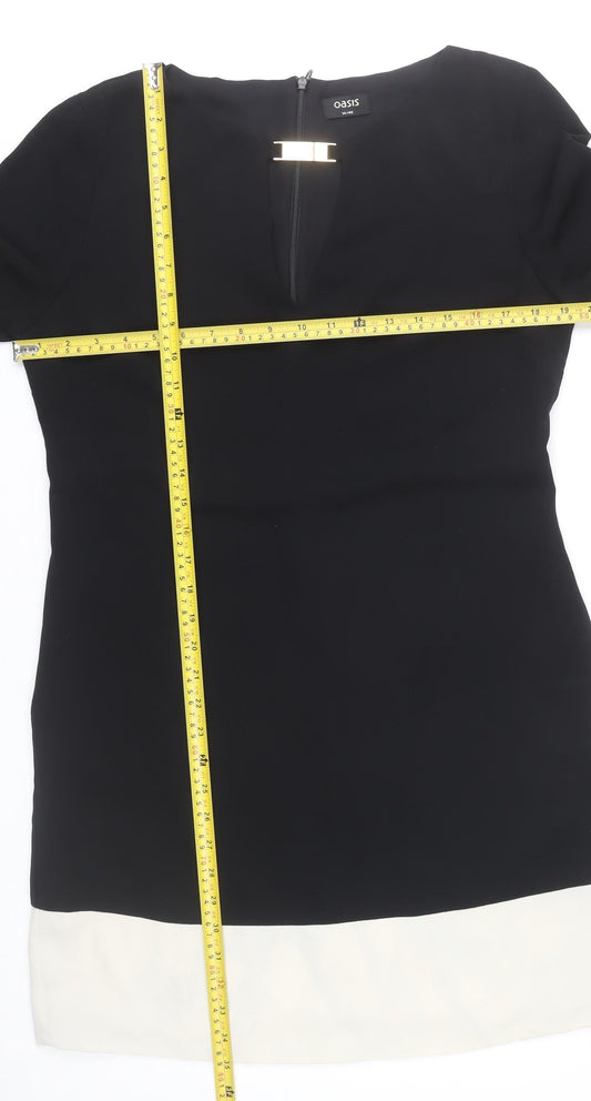 Oasis Women’s Black White Shift Dress Size 14 Colourblock Long Sleeve
