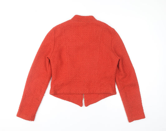 New Look Women Red Tweed Zip Up Jacket Size 12 Long Sleeve