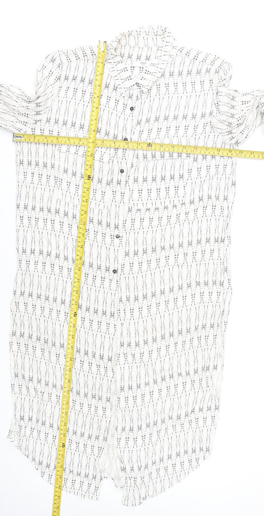 Mango Women’s White Geometric Shirt Dress XS Long Sleeve Viscose