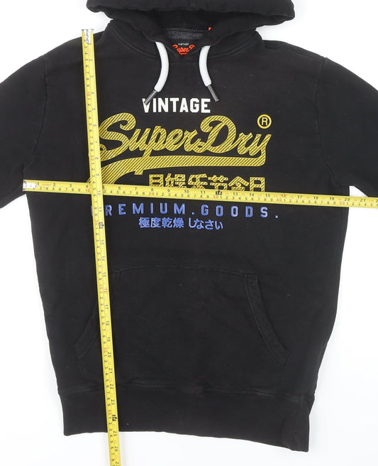 Superdry Men’s Black Pullover Hoodie S Graphic Logo Vintage Style