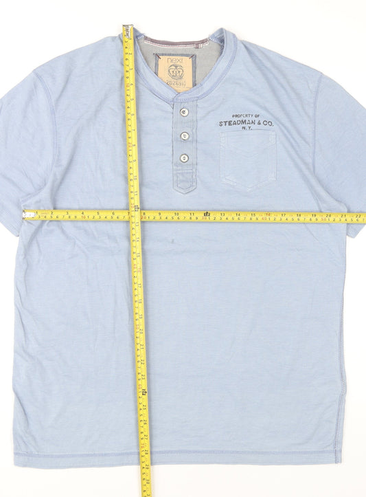 Next Men’s Blue Henley Short Sleeve T-Shirt Size L Cotton Blend